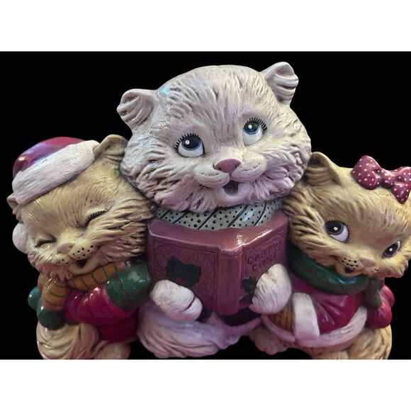 Vtg Hand-painted Christmas Caroling Kitty Cats Animals Figurine Ceramic Kitschy - Picture 2 of 7